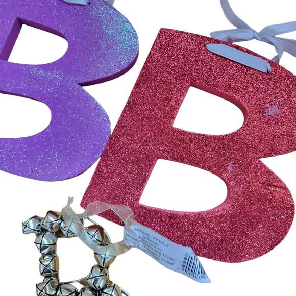 Lot of 6 B Letter Christmas Ornaments, Package Decorations - Picture 2 of 3